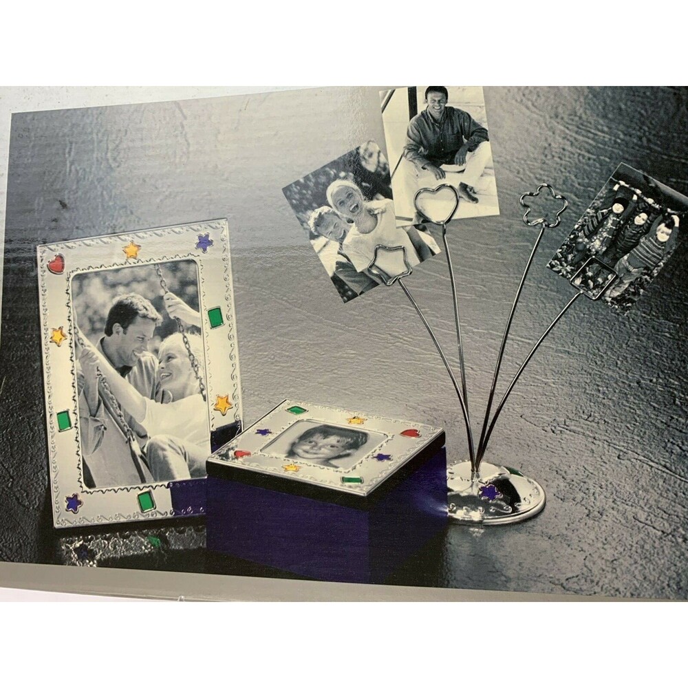 Vtg Royal Limited Silver Photo Frame & Holder 3 Set NIB Decorative photo & Box